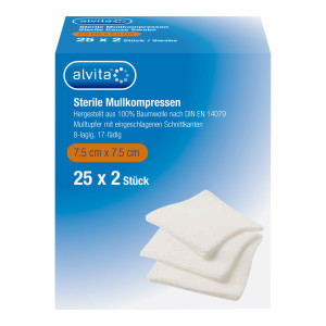 Alvita Sterile Mullkompressen 7,5x7,5 cm
