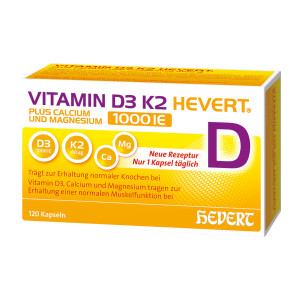 Vitamin D3 K2 Hevert+Calcium und Magnesium 1000 IE Kapseln