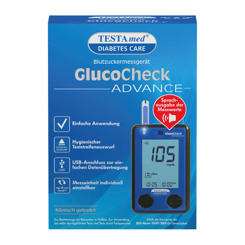 Testamed GlucoCheck Advance Blutzuckermessgerät mg/dl mmol/l
