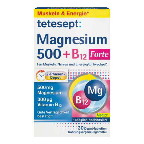 Tetesept Magnesium 500 + B12 forte Depot-Tabletten